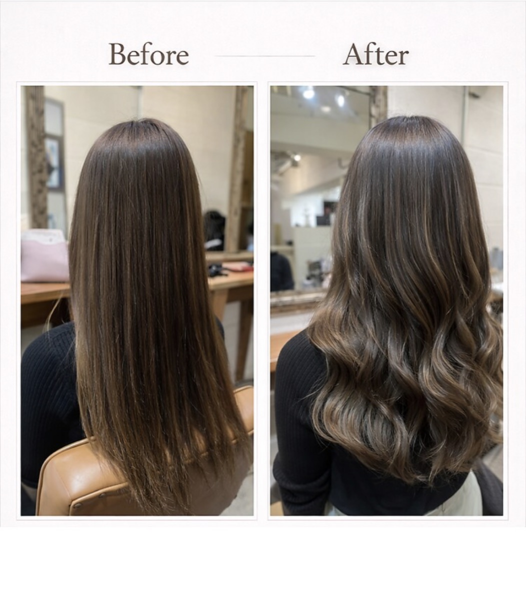 髪質改善によるヘアスタイルのビフォーアフター